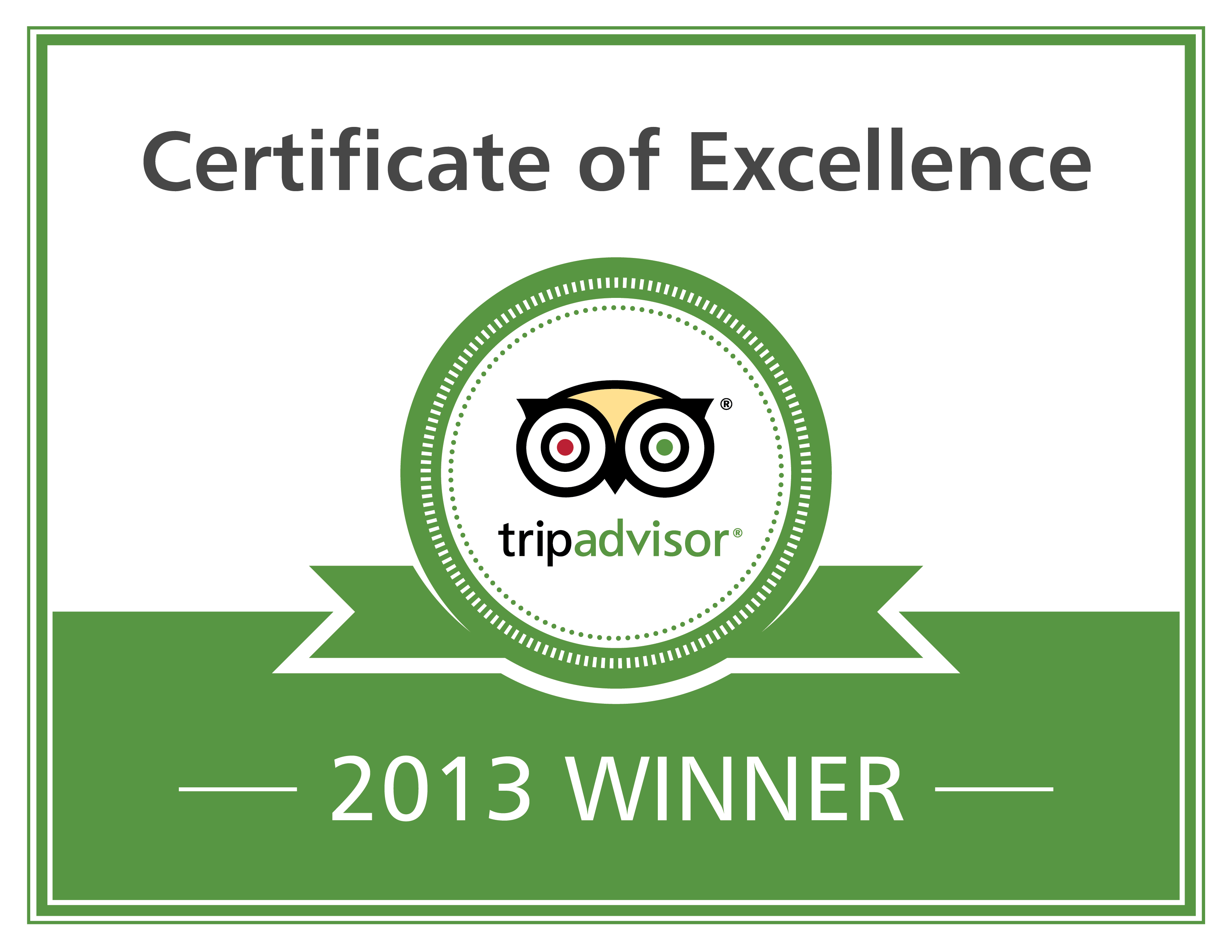 Trip Advisor certificate of excellence 2013